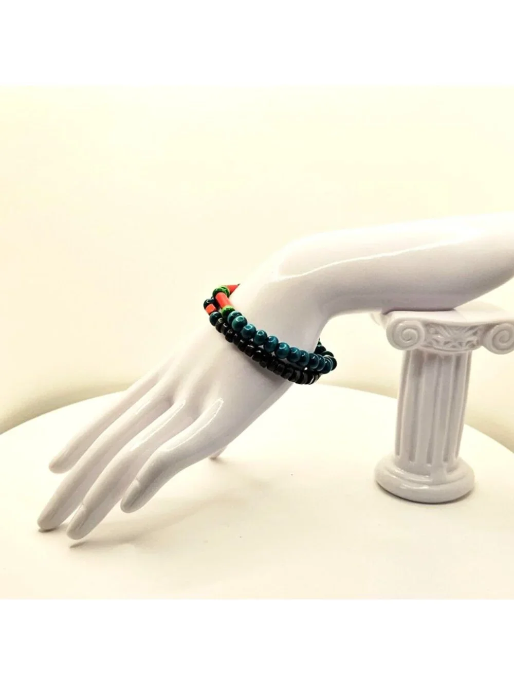 Mens Wood Bead Bracelet Stack, Tribal Boho Stretch Bracelets, Masculine Layered